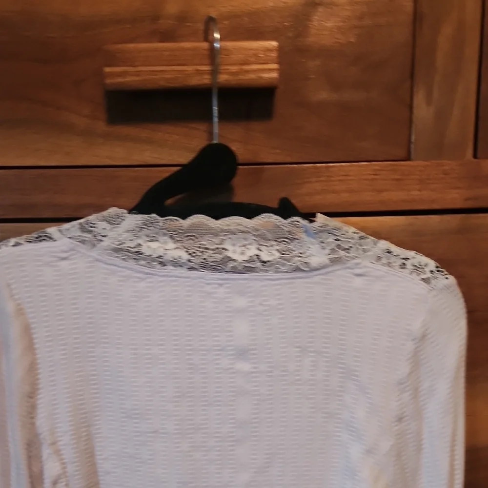 Free People Purple Long Sleeve Lace  Trim Balloon Sleeve Cottagecore XS Blouse